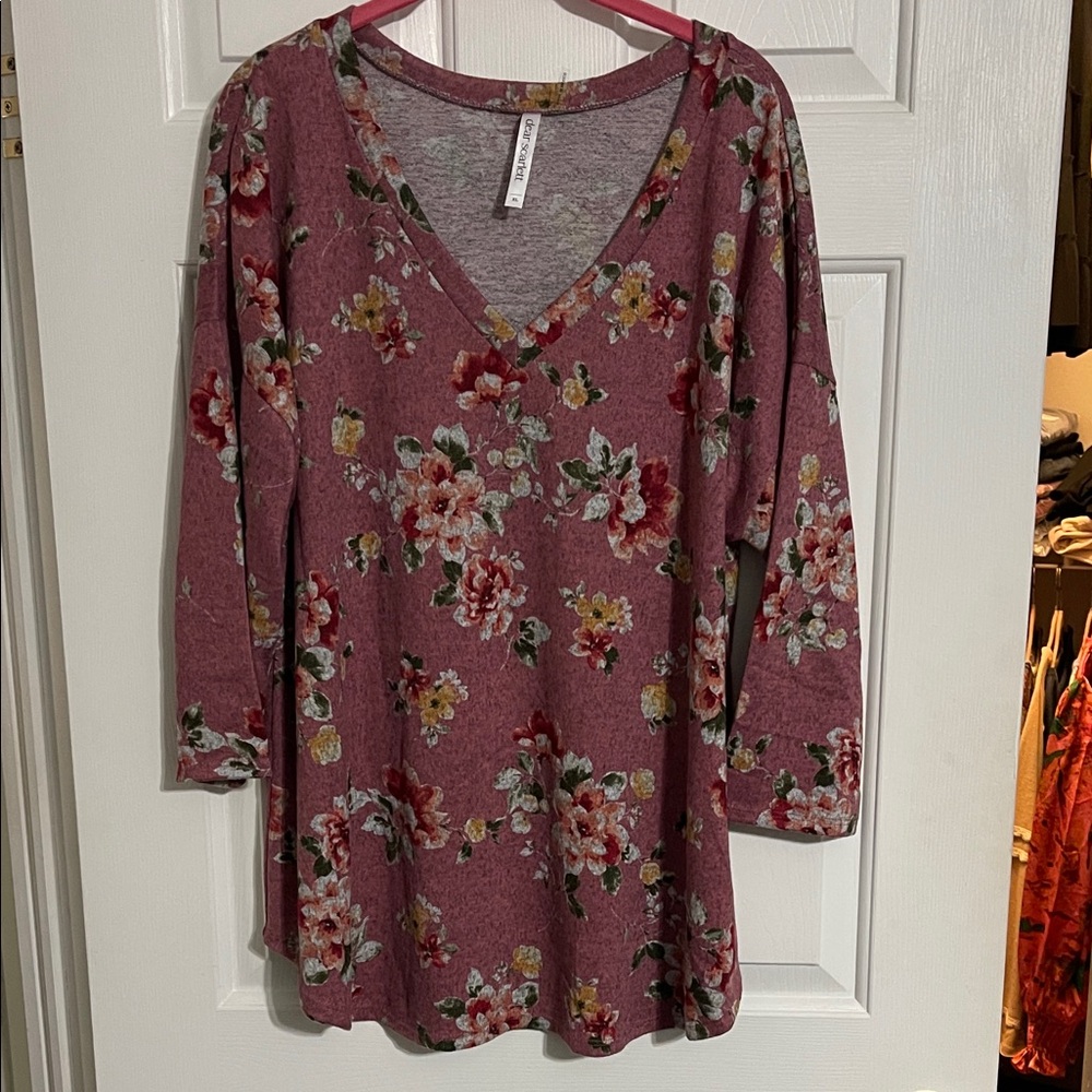 Floral V-Neck Sweater in Pink by [Brand]